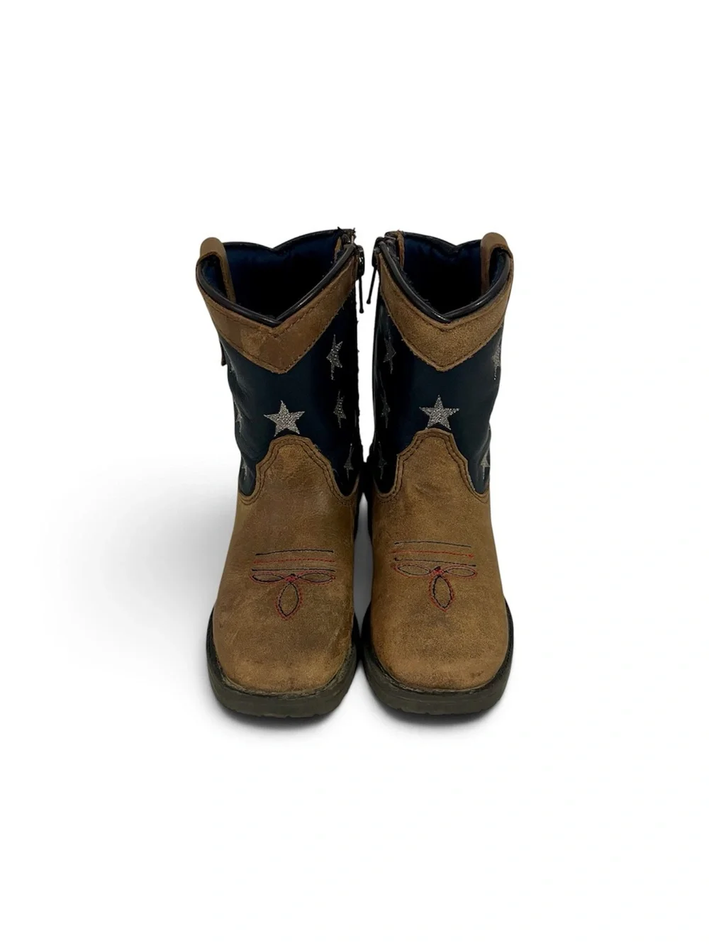 Kids Cody James Size 8 Brown Western Boots with American Flag Accent